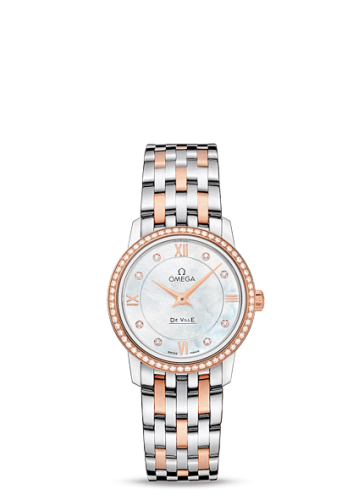 Omega De Ville Prestige Quartz 27.4 Stainless Steel / Red Gold / Diamond / MOP / Bracelet